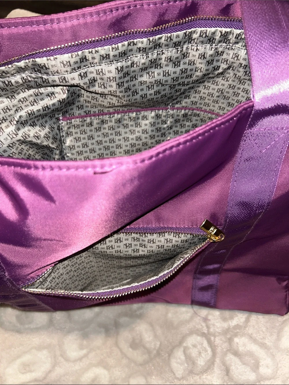 Badgley Mischka Plum Satin Tote Bag